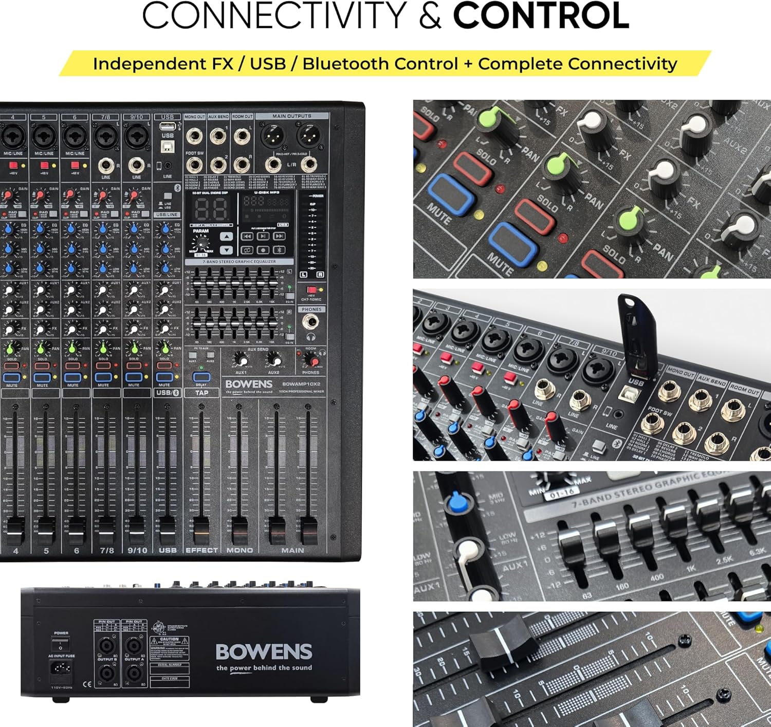BOWENS PRO 6000W 11-Channel Powered Mixer | Professional Audio Mixer with Dual Class-D 650W RMS Amplifiers, 99 DSP Effects, USB Recording & Playback, Bluetooth 5.0, 3-Band EQ & Compressor