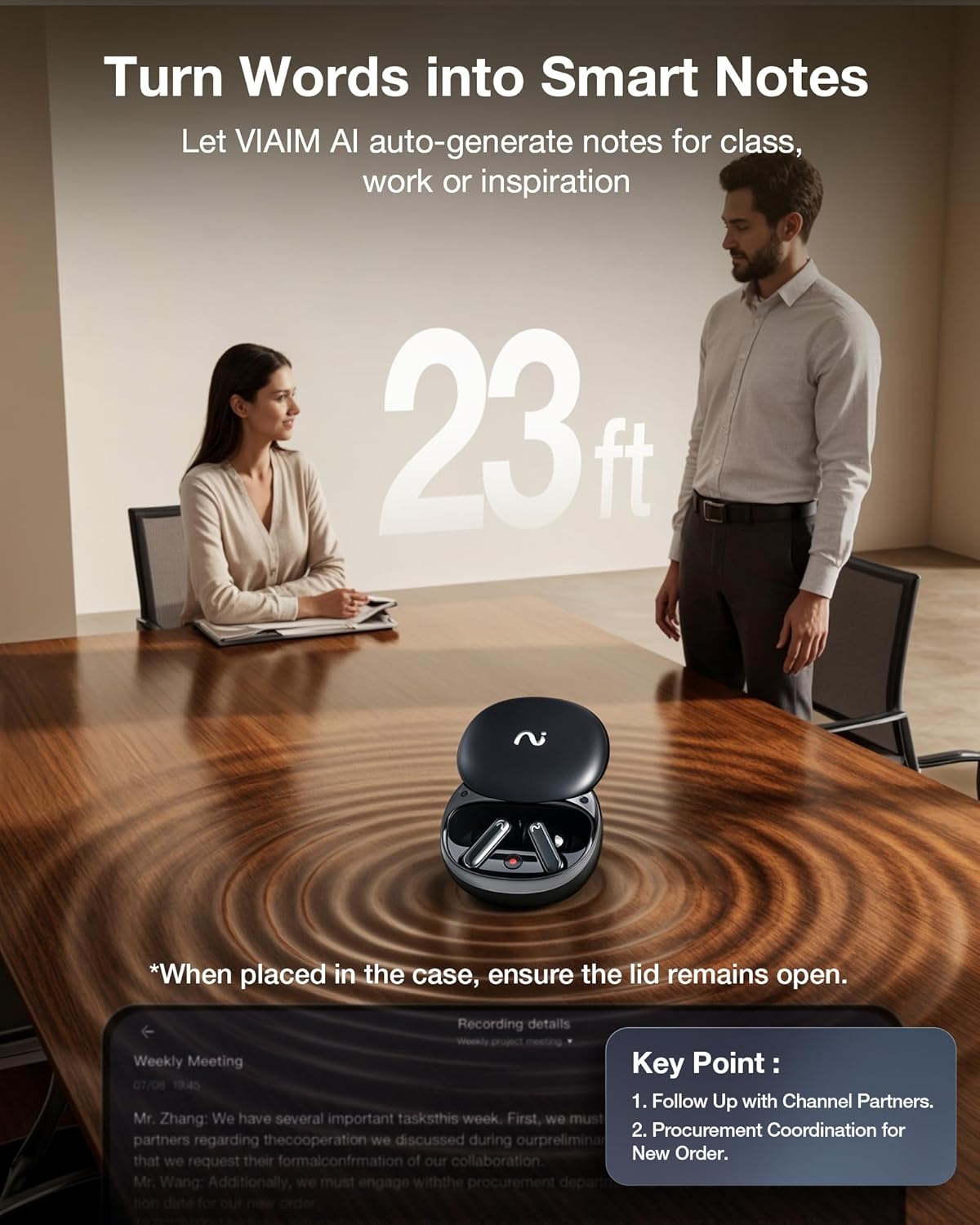 RecDot AI Voice Recorder Earbuds, viaim AI Meeting Assistant with Transcription, 78 Languages, FlashRecord, to-Do Lists & Summaries with viaim AI, 48dB ANC for Meetings, Interviews & Lectures, Black