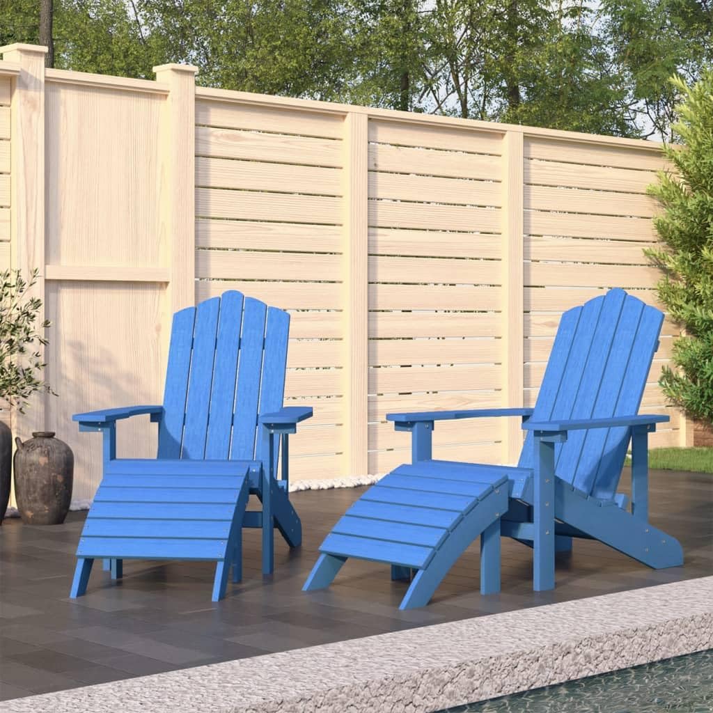 Patio Adirondack Chairs 2 pcs with Footstools HDPE Aqua Blue,Adirondack Garden Chairs with Footstools: Weatherproof and Comfortable Outdoor Essentials Outdoor Seating Furniture