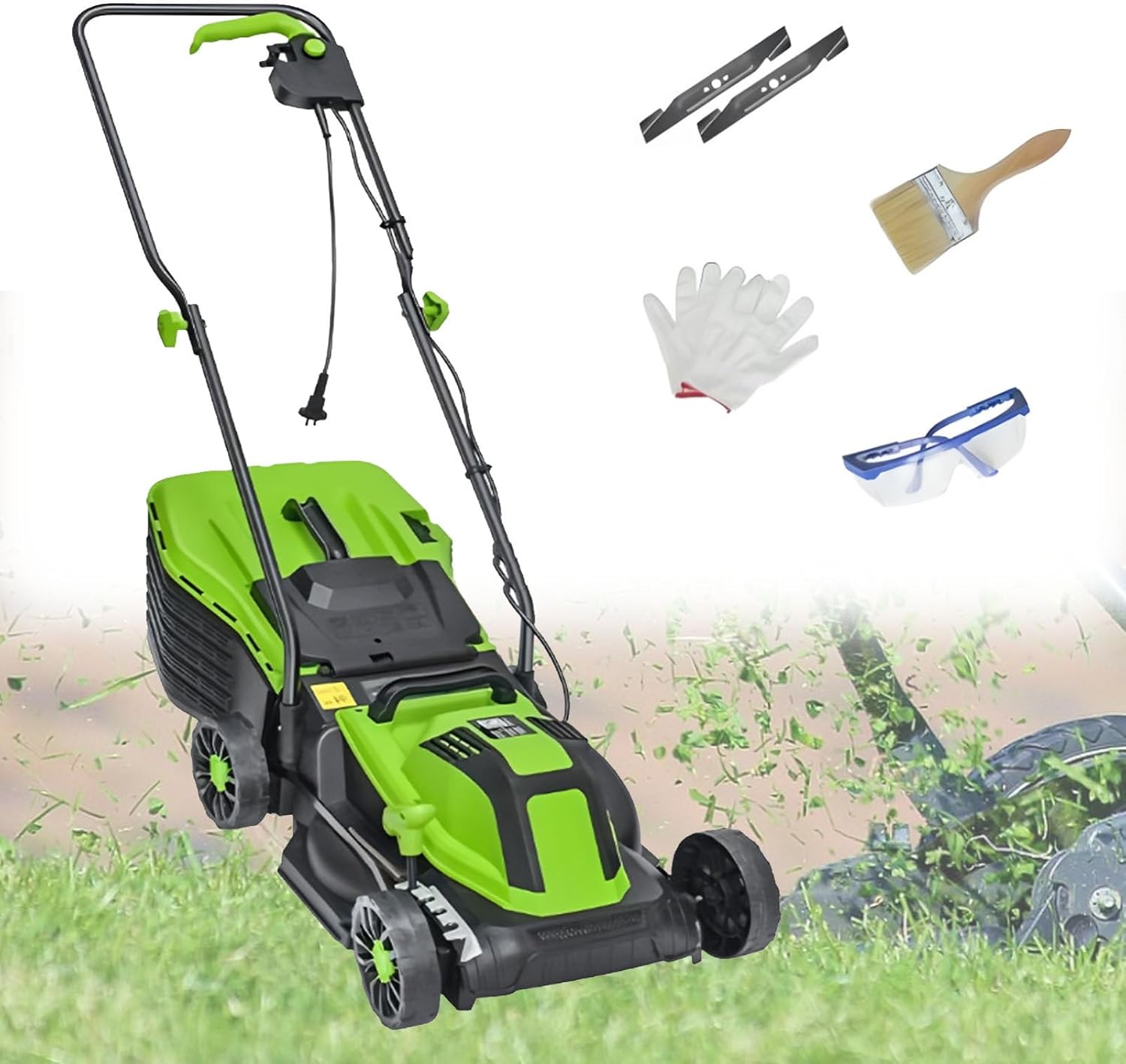 Lawn Mower, Electric Lawn Mower Corded, 3-Position Height Adjustment, Removable Thatch Collection Bag, for Grass Garden Yard 2100W/32CM-Cord55M