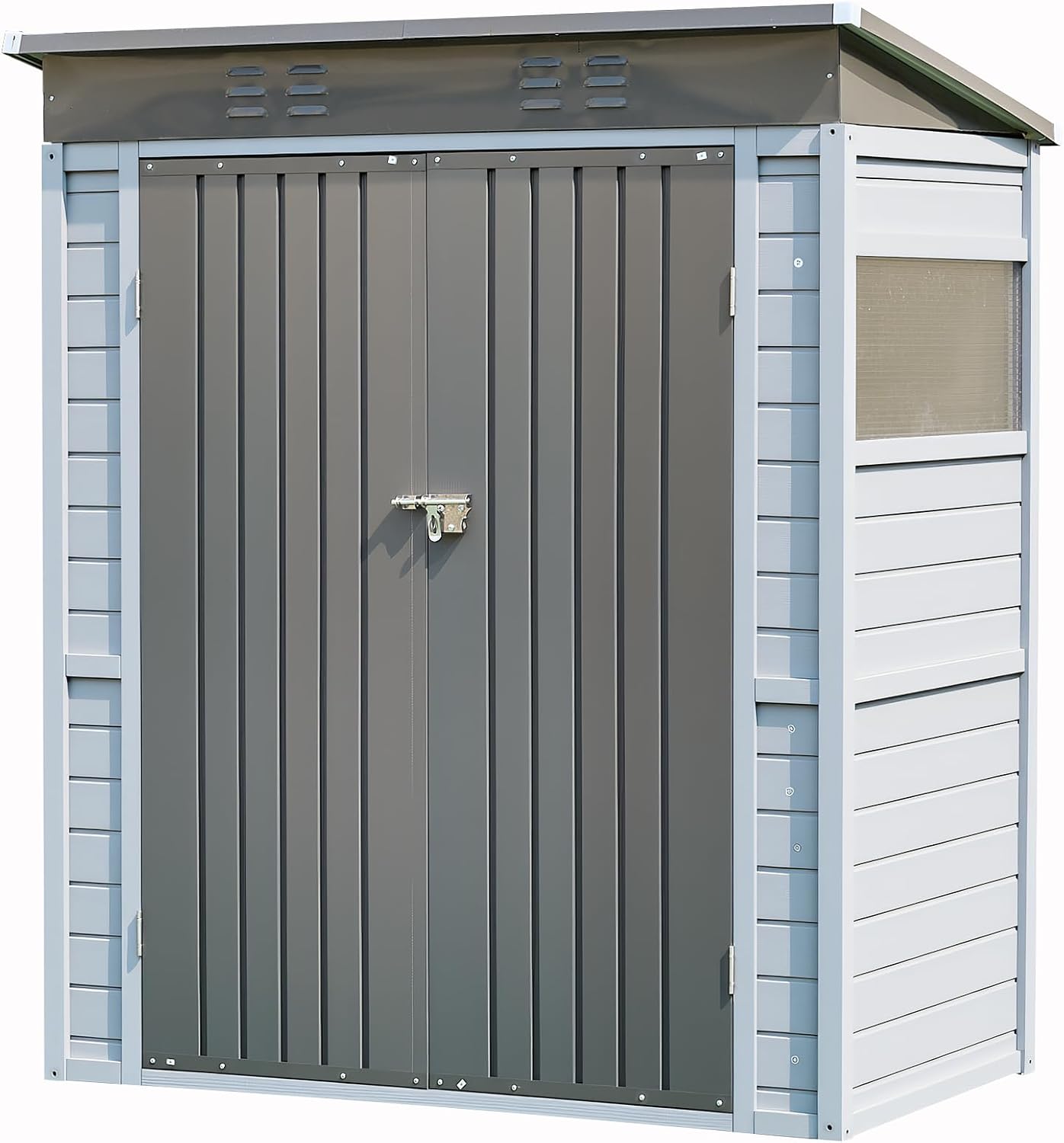 3x5ft Solid Wood & Steel Outdoor Storage Shed with Lockable Double Doors & Ventilation Windows for Garden, Lawn, Patio