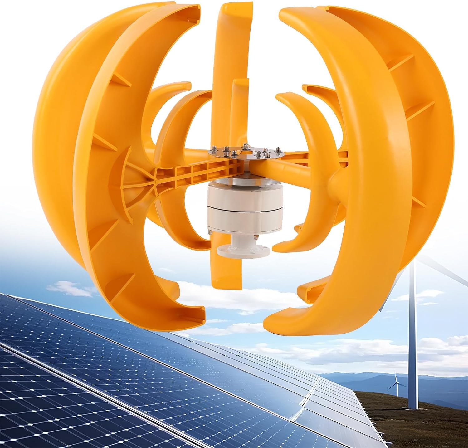 Dual Blades Wind Turbine Generator Kit Vertical with Controller, 12V 24V 300W Wind Generator for Home Use, Three-Phase AC Permanent Magnet Generator,Yellow-12V