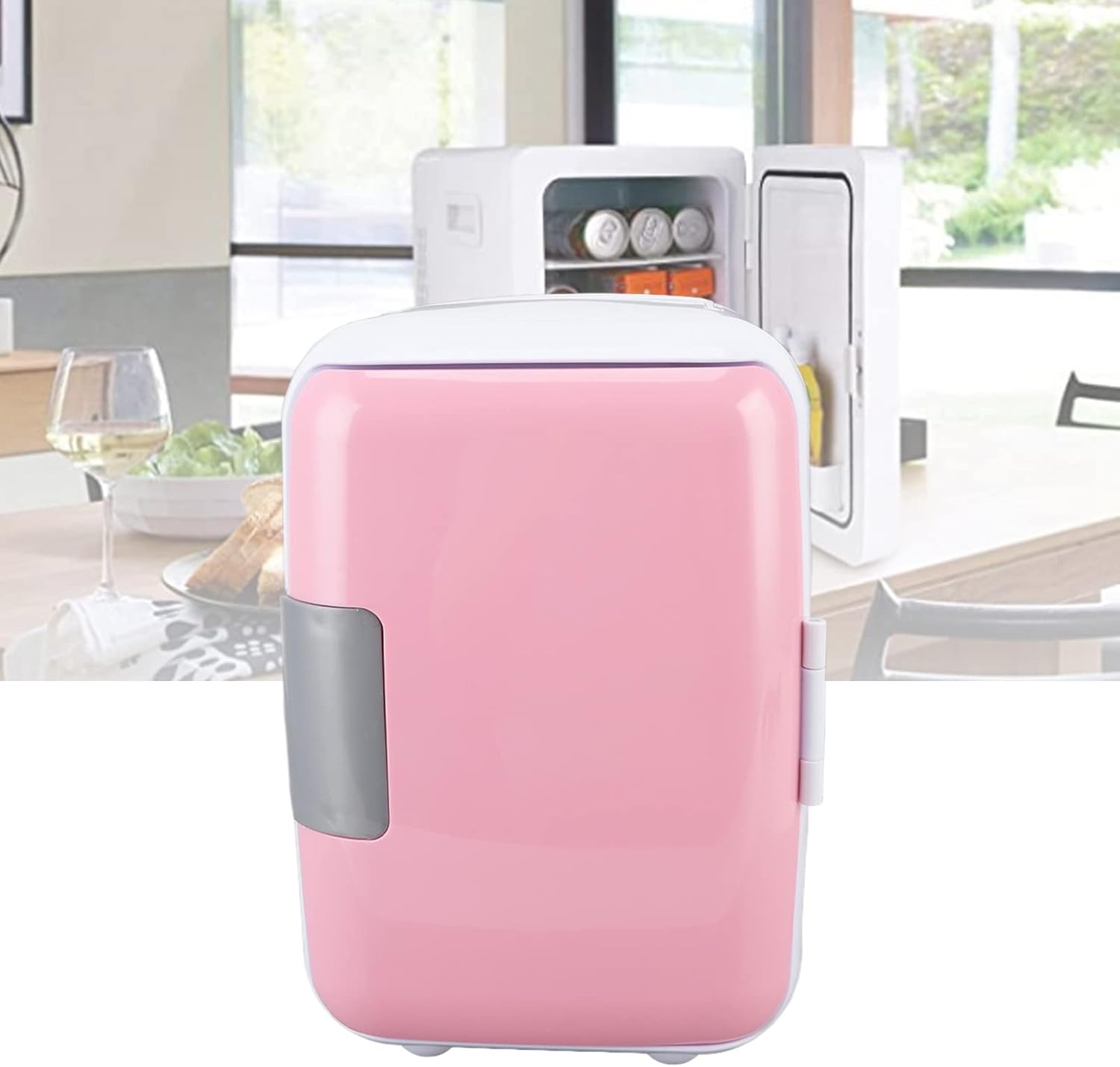 Pilipane Car, Portable Mini Fridge 4 Liter, Office Desk & College Dorm Room, Small Refrigerator Cooler for Food, Drinks, Beauty & Makeup, Skincare Mini Fridge for Bedroom(Pink)