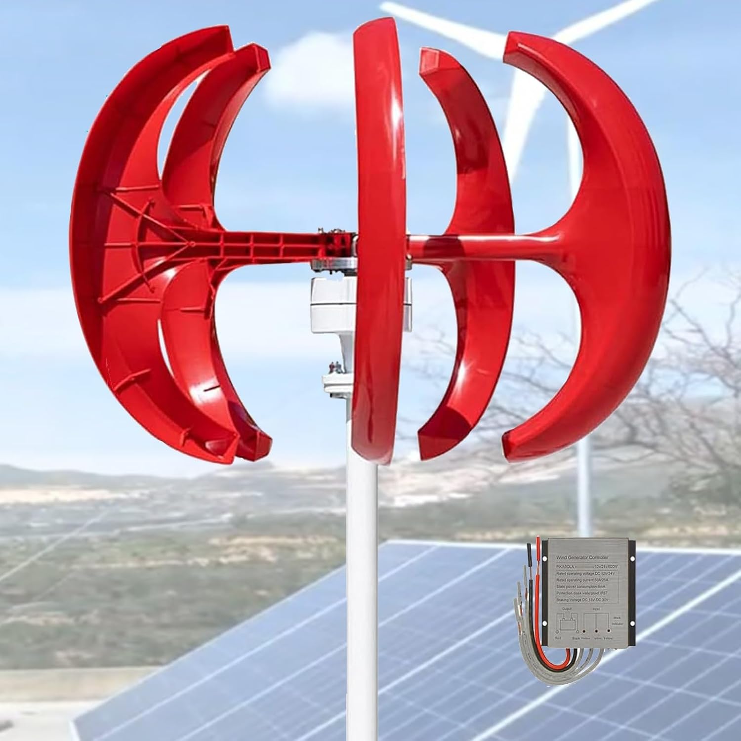 16000W Wind Turbine Generator Kit - 12V/24V/48V Vertical & Horizontal Power Producer, Efficient Renewable Energy Equipment, Red, Ideal for Off-Grid Power Solutions