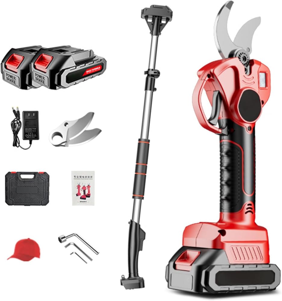 Professional Electric Orchard Pruning Shear, Rechargeable Pruning Shear, Up To 35 Mm Cutting Diameter, 4500 Mah Battery, With 2.1 M High Spreader Bar, For Orchards, Gardens, Farms 2-batteries