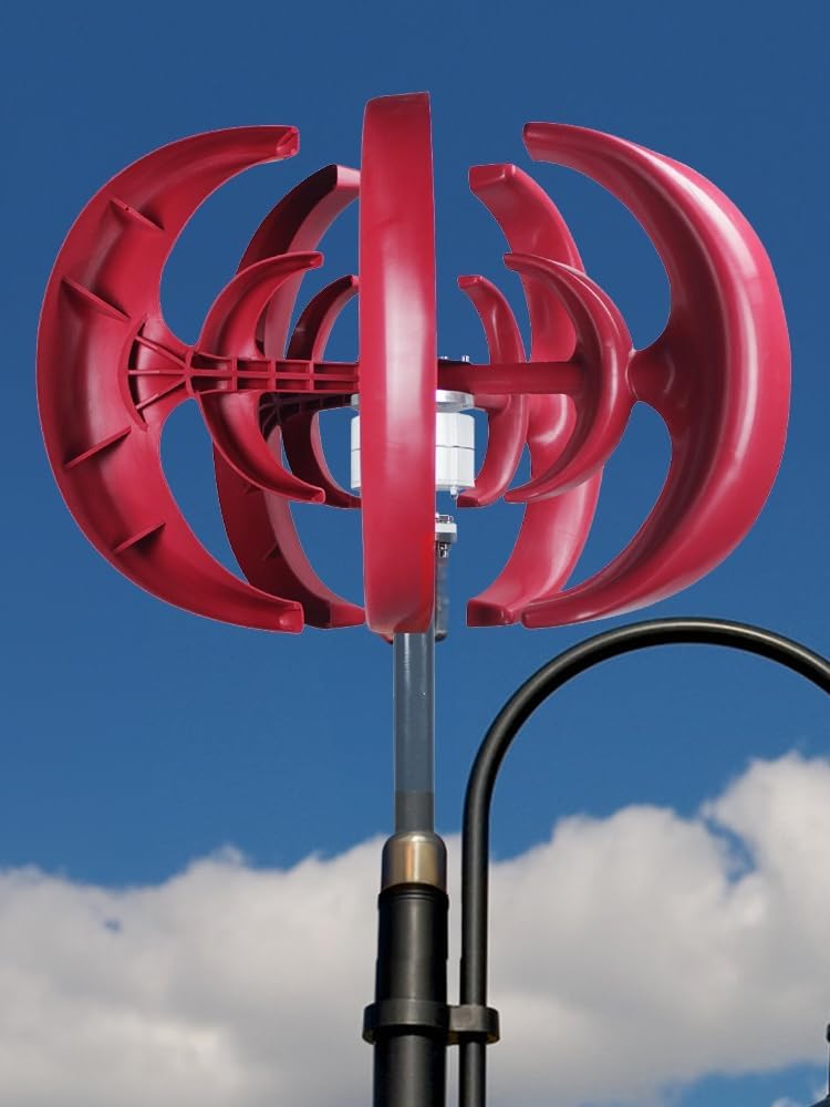 5 Blades Wind Turbines Generator, DC12V Wind Vertical Axis Generator Kit for Home Hybrids Streetlight Use, Electromagnetic Electricity Producer Equipment [600W] Red