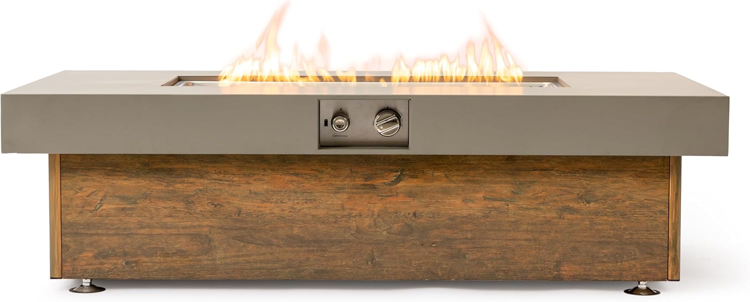 48 Inches Black Wood Grain Fire Pit Table for Living Room – Outdoor/Indoor Use, Elegant Design, Patio, Deck, Backyard Gatherings (1 Doors)