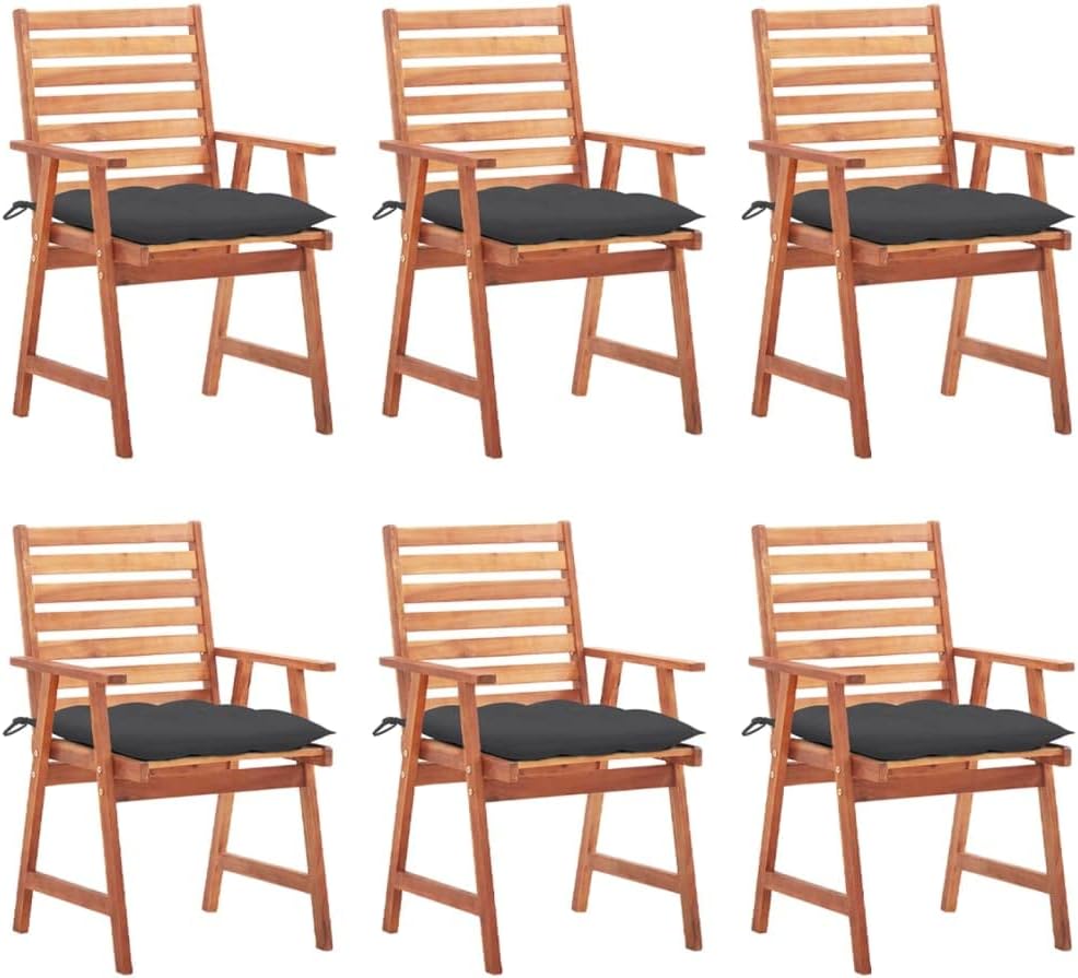 Patio Dining Chairs 6 pcs with Cushions Solid Acacia Wood,Rustic Charm Acacia Wood Dining Chairs with Water-Resistant Cushions for Outdoor Dining Outdoor Furniture, Outdoor Chairs