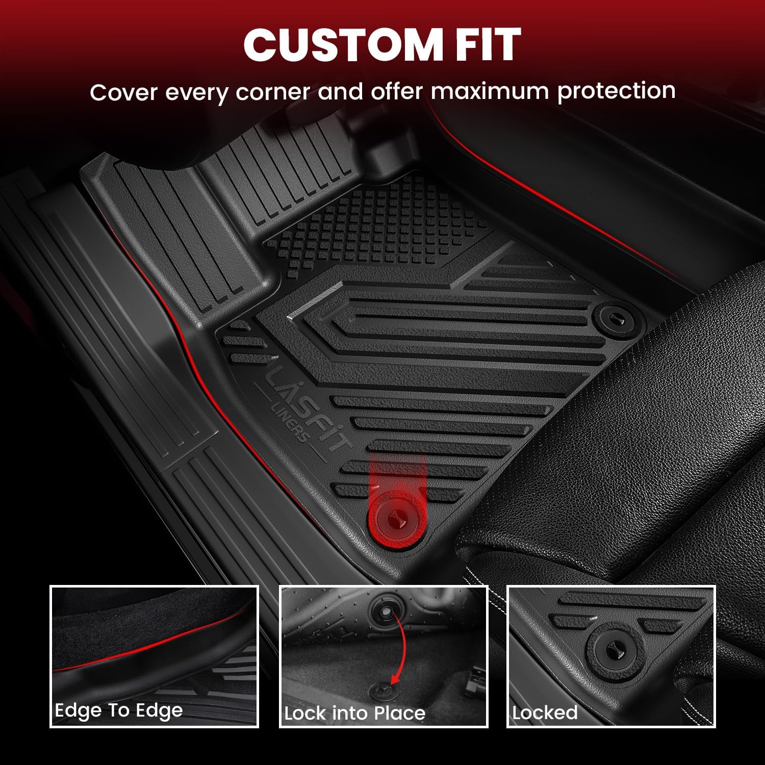 LASFIT Floor & Backseat & Cargo Mats for Toyota Corolla Cross Gas AWD 2022-2026, TPE All Weather Protection Custom Fit 1st & 2nd Row Floor Liners Trunk Mats for Corolla Cross Accessories, Black