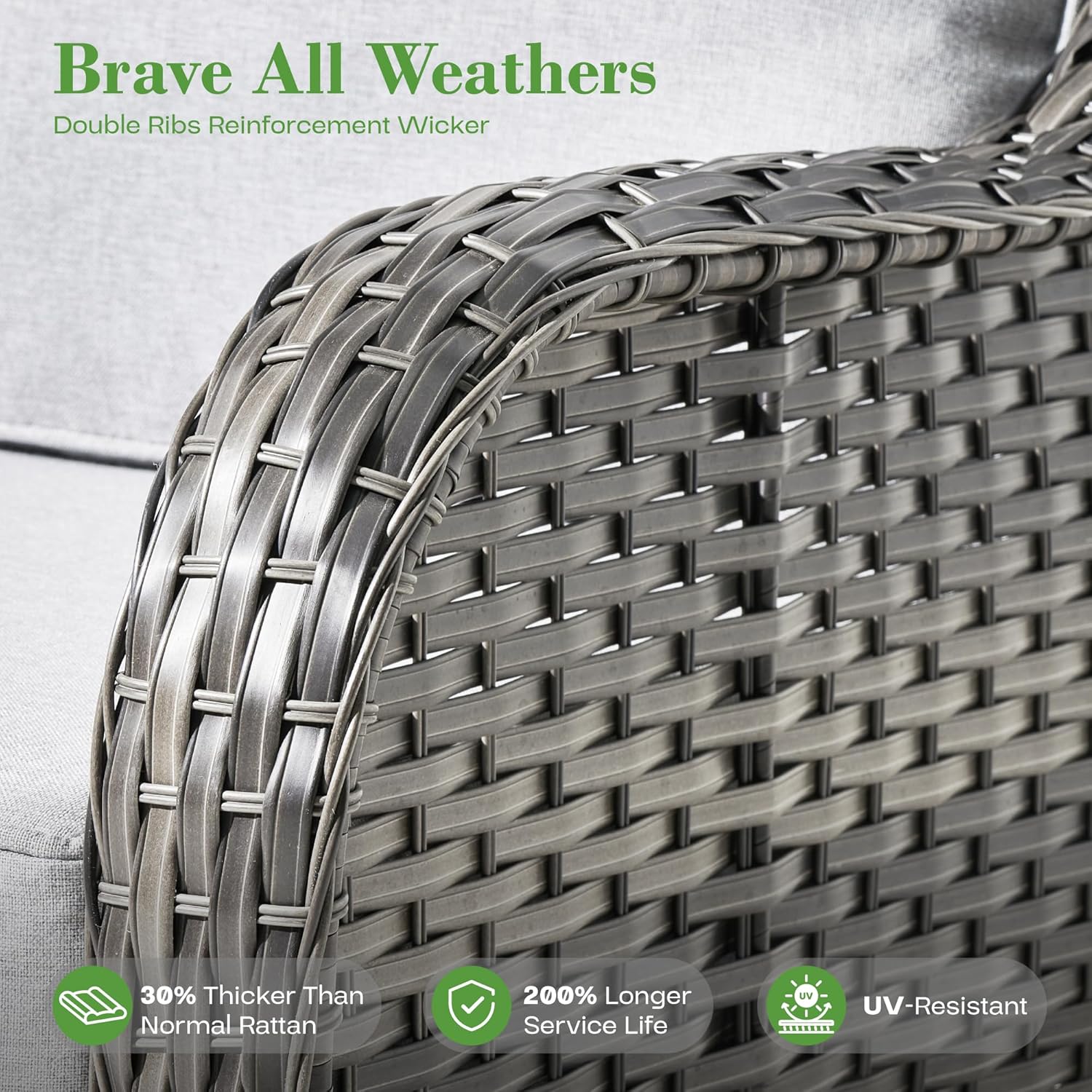 7 Pieces Patio Furniture Set with Fire Pit Table,Outdoor Furniture with Swivel Rocking Chairs,Outside Wicker Conversation Sets with Comfy Cushions,Grey