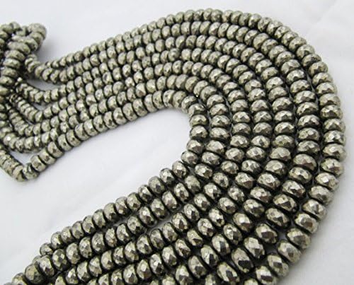 13 inch natural beads strand of 6-8mm faceted rondelle pyrite gemstone beads for DIY jewelry - necklace, bracelet, earring, ring.