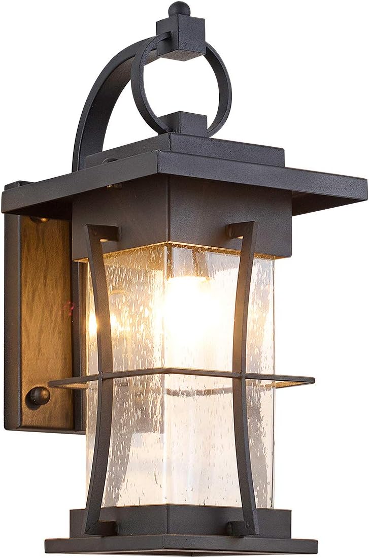 Outdoor Wall Sconces Light Fixtures Exterior Wall Lantern Outside House Lamps Waterproof Black Metal with Clear Seeded Glass, Perfect for Exterior Porch Patio House