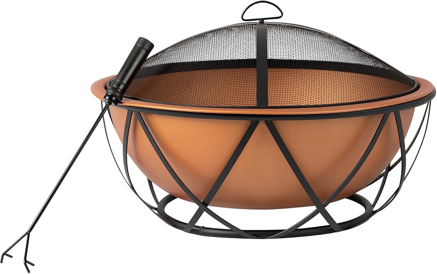 Fire Sense 62241 Fire Pit Barzelonia Copper-Look Wood Burning Lightweight Portable Outdoor Firepit Backyard Fireplace Camping Bonfire Included Screen Lift Tool & Cooking Grate - Round - 26