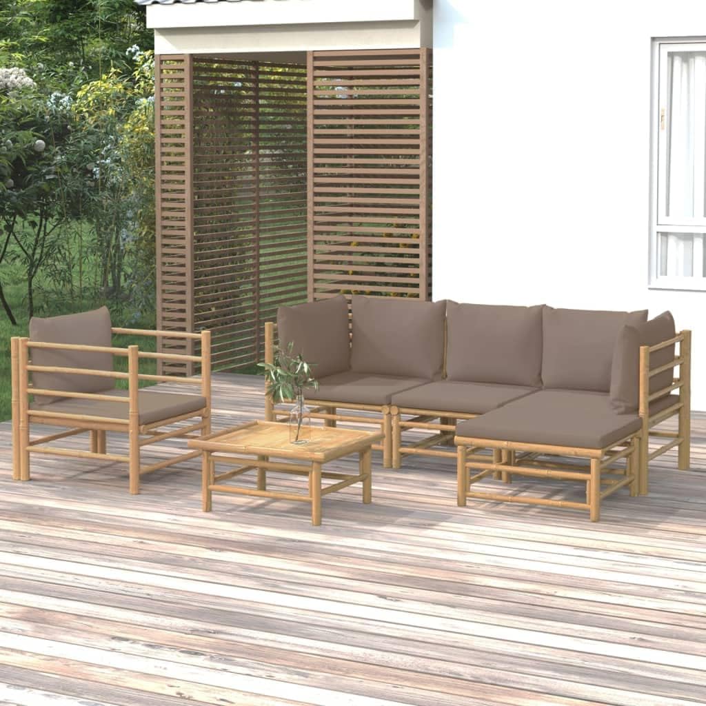 6 Piece Patio Lounge Set with Taupe Cushions Bamboo,Bamboo Patio Lounge Set: Durable and Stylish for Outdoor Living Patio Furniture Sets, Outdoor Furniture Sets