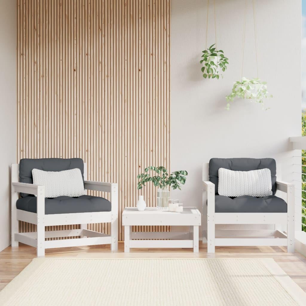 Patio Chairs with Cushions 2 pcs White Solid Wood Pine,White Wooden Garden Chairs with Cushions for Cozy and Comfortable Outdoor Relaxation Patio Furniture Sets, Conversation Sets, 1