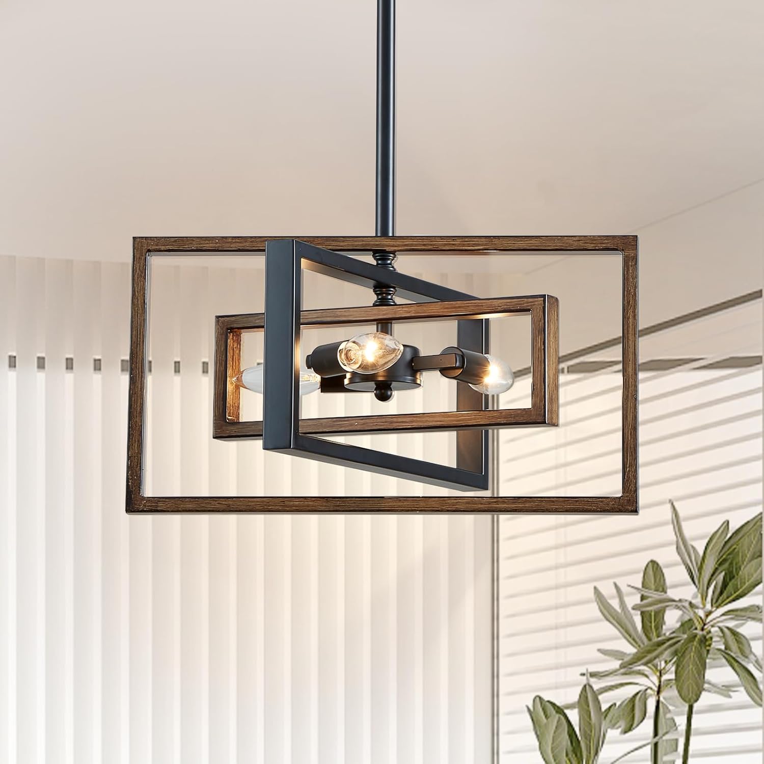 Black Chandelier, 3-Light Farmhouse Rectangular Ceiling Lighting Fixtures, 16
