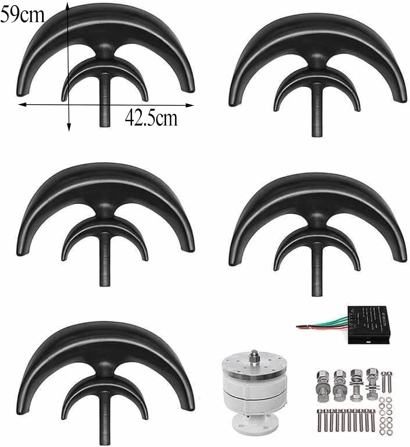 Wind Turbines Generator Kit 12V 5 Blades Vertical Wind Turbines with Controller 400W 1000W Home Wind Turbines Three-Phase AC Permanent Magnet Generator for Boats(Black,1000W)