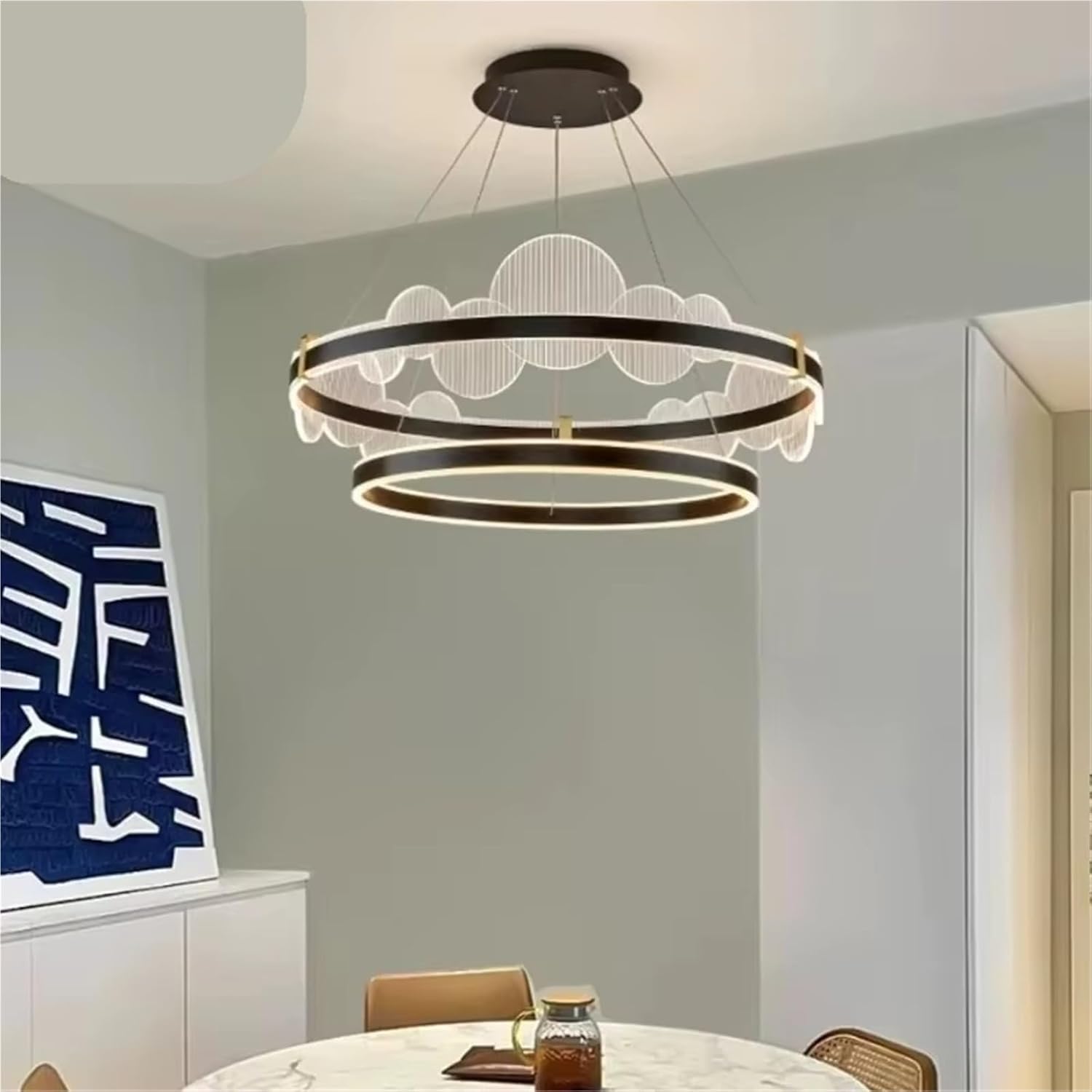 Nordic Minimalist Luxury Ring LED Chandelier Living Room Dining Table Conference Room Acrylic Round Plate Lighting Fixture,Indoor Illumination