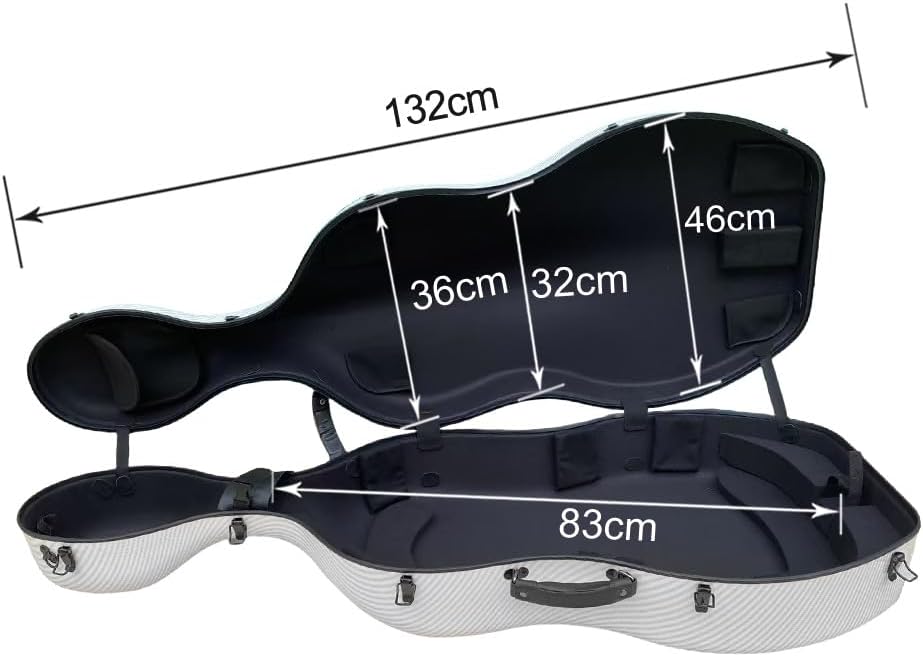 Carbon Fiber Cello Case 4/4 Full Size - Heavy-Duty Hard Shell with Bow Storage & Accessory Pockets | Fits Full Size Cello Protection for Musical Instrument Cases (White)
