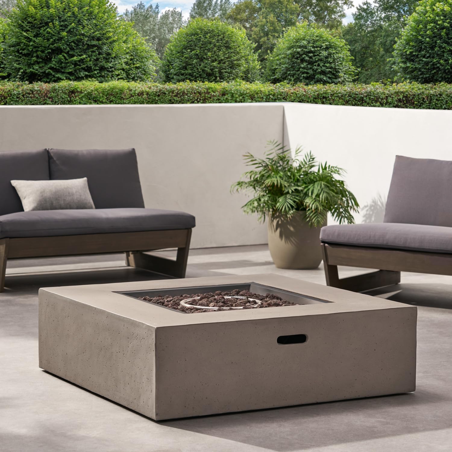 50 000 Btu Square Fire Table Tank Outside Magnesium Oxide Light Grey 50,000 Btu Propane Gas Fire Pit Outdoor Lawn, Porch Cozy Outdoor Gatherings