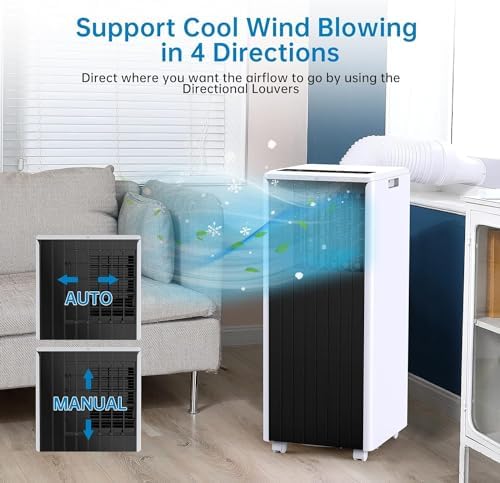 Zstar Portable Air Conditioners, 8000BTU Air Conditioner Portable for Room up to 350 Sq.Ft, 3in1 AC Unit w/LED & Fan, Installation Kit & Remote Control, Portable AC Units for Indoor Home Room, Black