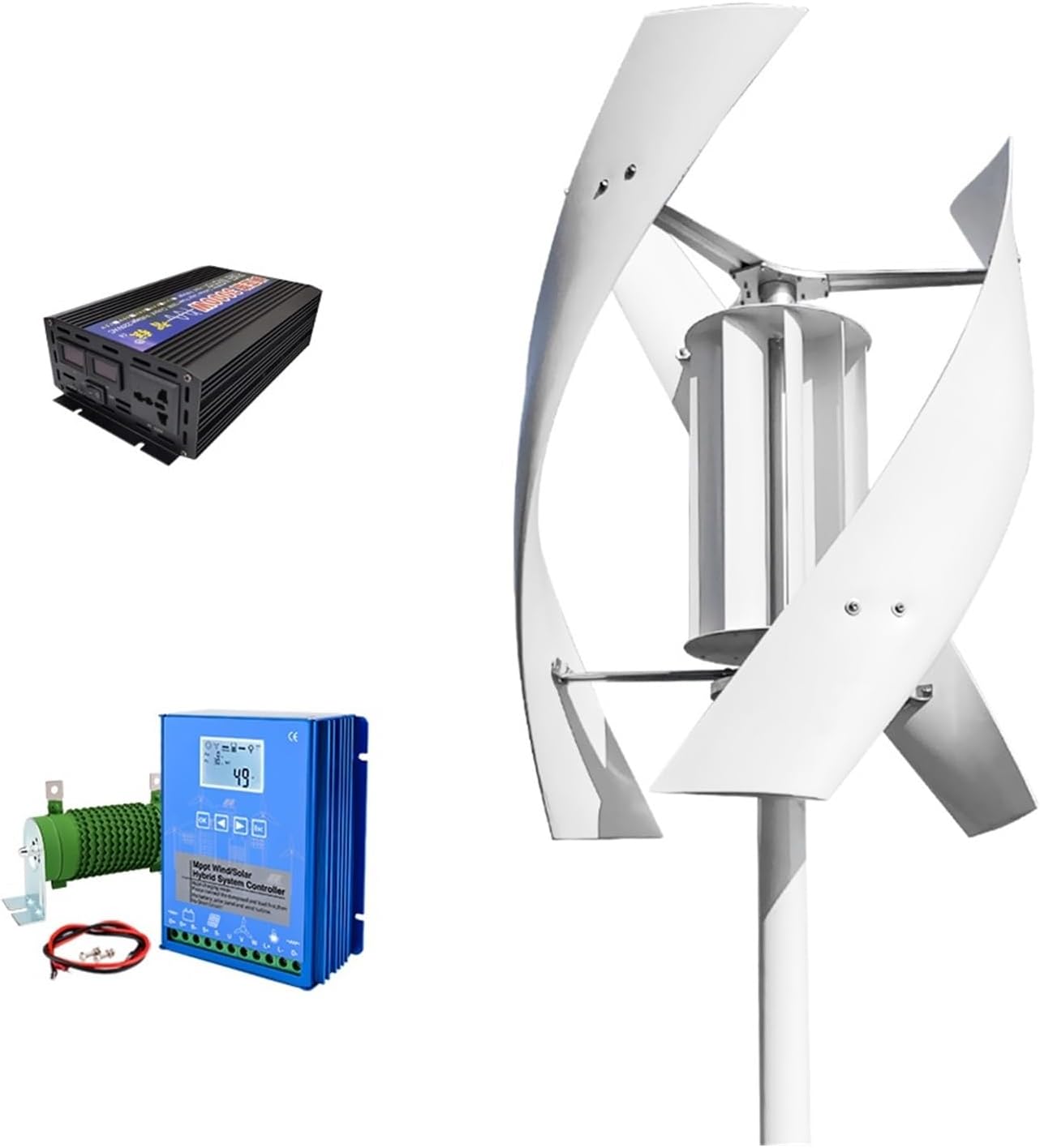 5KW Wind Turbine with Solar Panel Battery 5KW Vertical Axis Maglev Wind Turbine for Household Family with Controller Low Starting Speed for Home(MPPT Hybrid Control,48V)