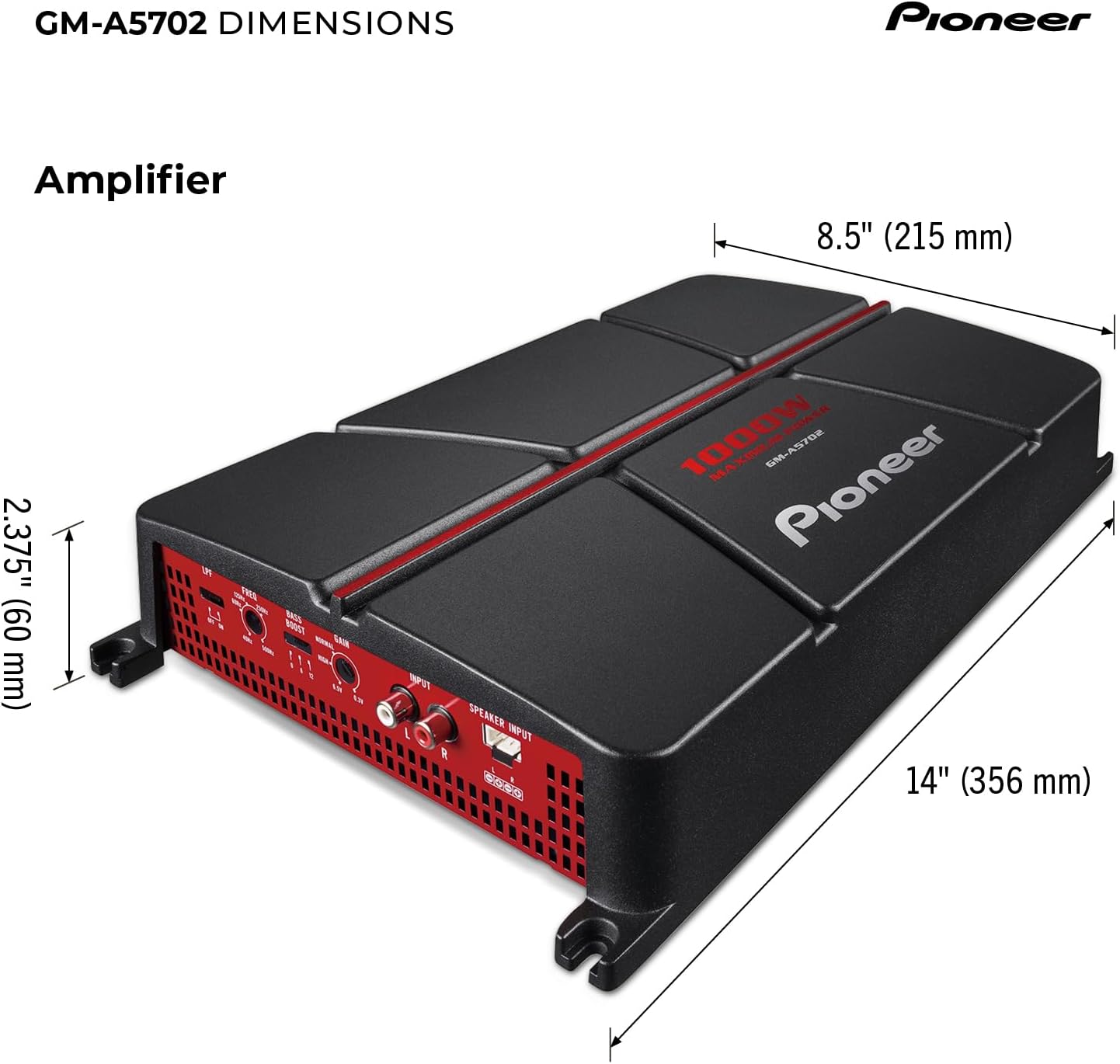 Pioneer GM-A5702 2-Channel Car Amplifier – 1000W Max, Class AB, Bridgeable Design, Bridgeable, Variable Filters, High Power