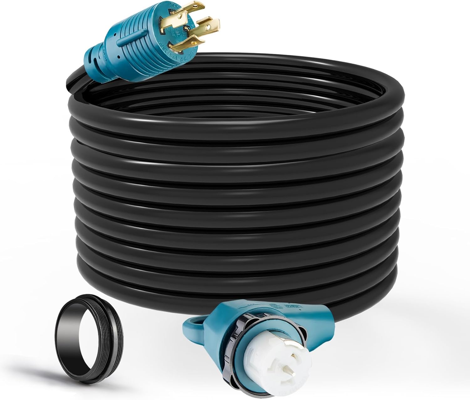 Generator Extension Cord, 30A 4 Prong Locking Generator L14-30P Male to 50A Marine Shore Power SS2-50R Female with Locking Ring 125V/250V,ETL Listed (25FT)