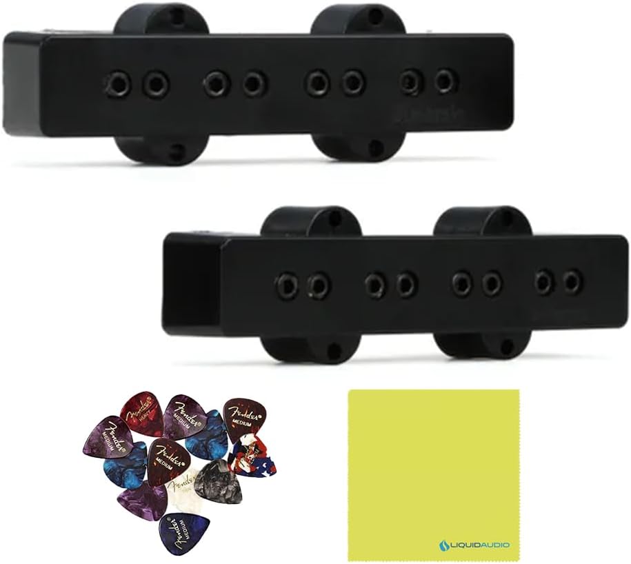 DiMarzio DP123BK Model J™ Jazz Bass Hum Canceling Pickup, Black Bundle w/ 12-Pack Guitar Pick and Liquid Audio Polishing Cloth