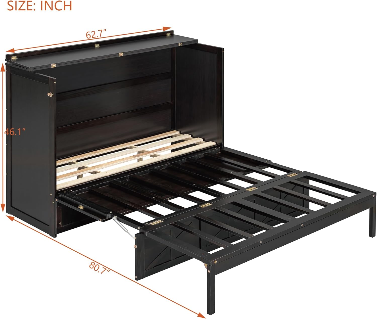 Merax Queen Size Murphy Bed Cabinet with Charging Station and Storage Drawer, Wooden Foldable Platform Bed Frame for Home Office Small Room, Brushed Espresso