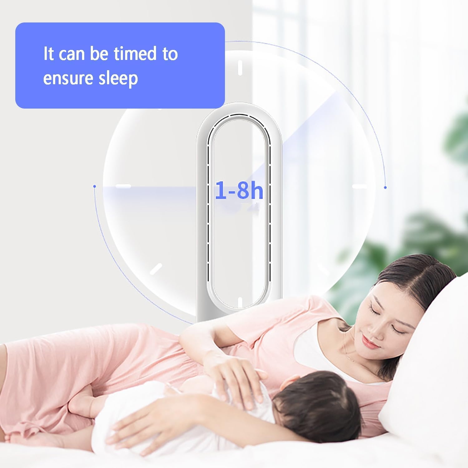 Bladeless Fan for Heating and Cooling, Pedestal Fan, Tower Fan; Natural Cool Air, 8 Speeds, Can Be Timed Comes with Remote Control, 80° Shaking Head. No Fan Blade, Easy to Clean(Silver)