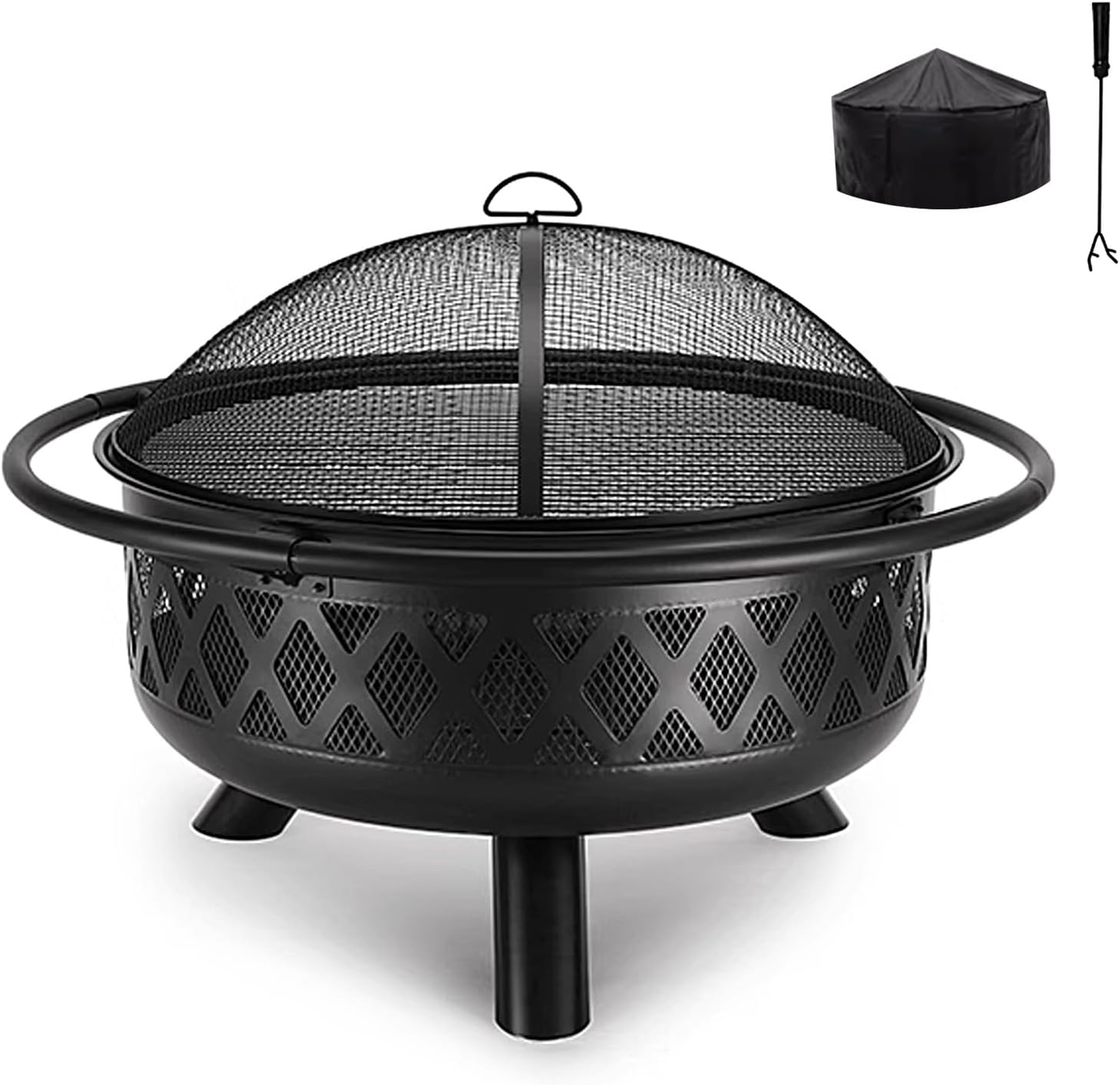 Outdoor Portable Wood Burning Stove, Multifunctional Outdoor Fire Pit, with Mesh Cover Grill Net and Rim Large Capacity for Tent Camping Cookout