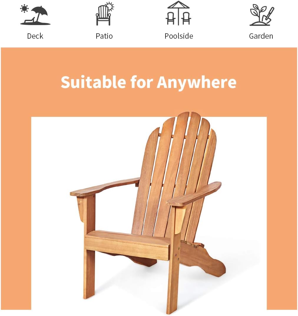 Giantex Adirondack Chair Set of 4 Acacia Wood Outdoor Chairs with 350 lbs Weight Capacity, Lounge Chair Armchair for Yard, Patio, Garden, Poolside, Balcony, Deck Fire Pit Chairs, Natural