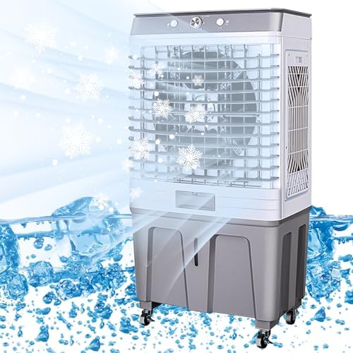 Portable Air Conditioner, Cooling Fan with 60L Water Tank, 4 Universal 360° Wheel, 4 Ice Box, 3 Speeds, for Room Garage Commercial