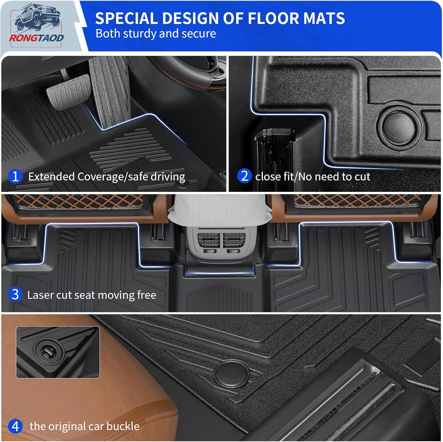 Rongtaod Floor Mat Compatible with 2020-2025 2026 Toyota Highlander Trunk Mat Cargo Mat Cargo Liner Back Seat Cover Floor Liner 2024 Highlander Accessories (Trunk Mat with Backrest Mat+Floor Mats)