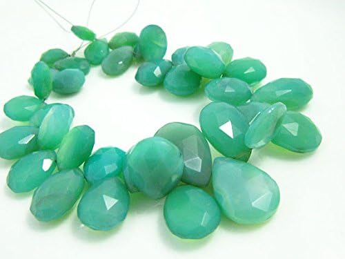 13 inch natural beads strand of 10x7-17x12mm faceted pear chrysoprase chalcedony gemstone briolletes beads for DIY jewelry - necklace, bracelet, earring, ring.