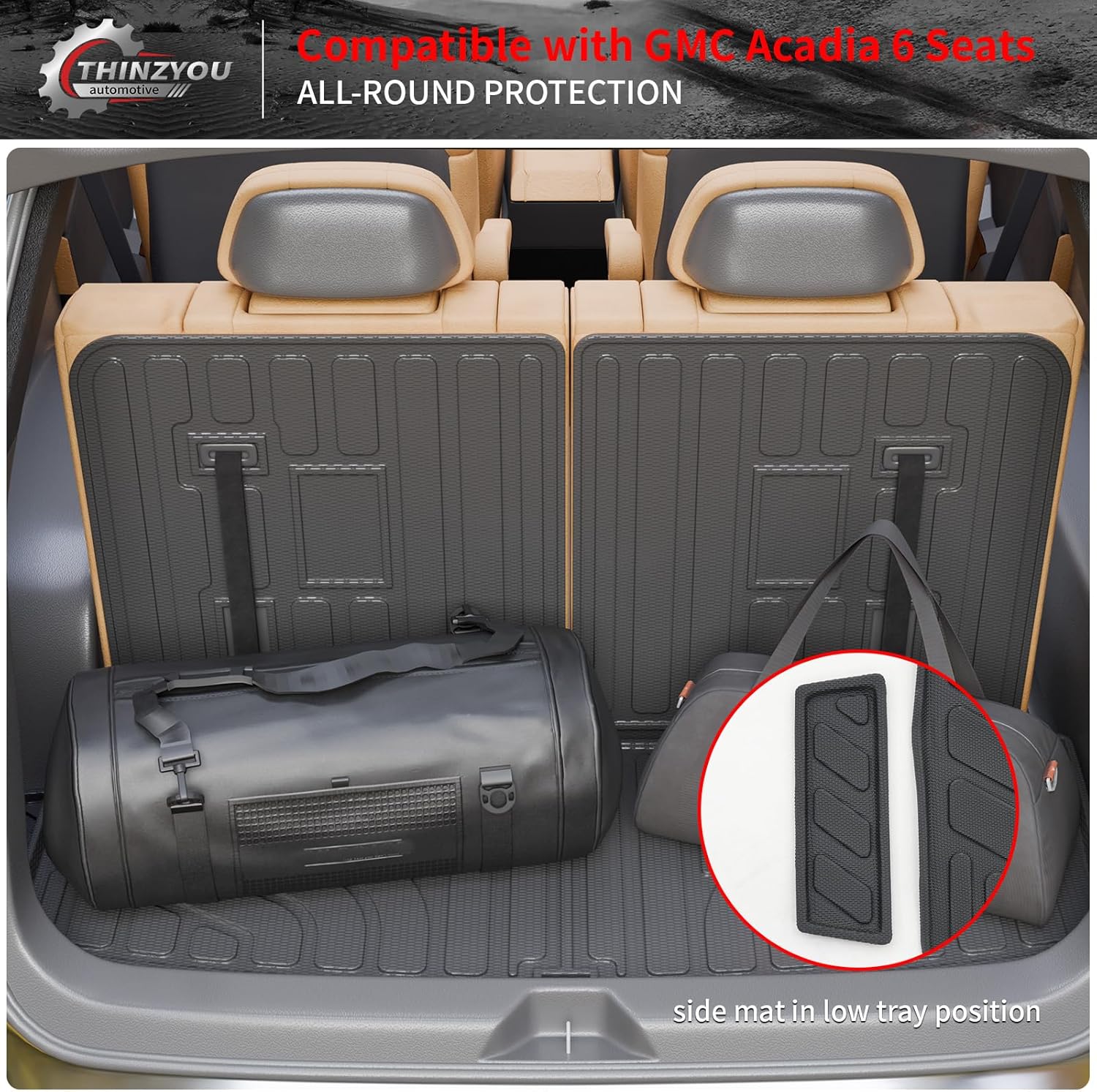 Floor Mats Compatible with 2017-2023 GMC Acadia 6 Seats Cargo Liner Sub Trunk Mat Back Seat Cover Protector All Weather 2022 Acadia Accessories (6 Seats, Floor Mats Full Set 8 PCS)