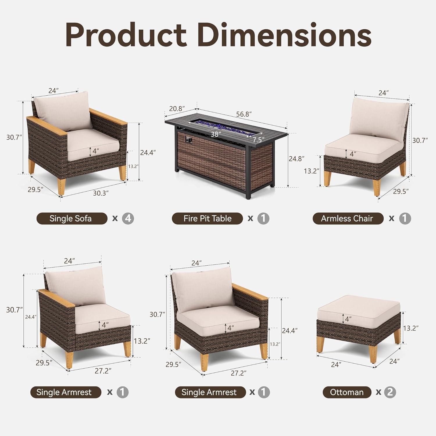 GREEN PARTY 9 Pieces Wicker Patio Furniture Set with 56