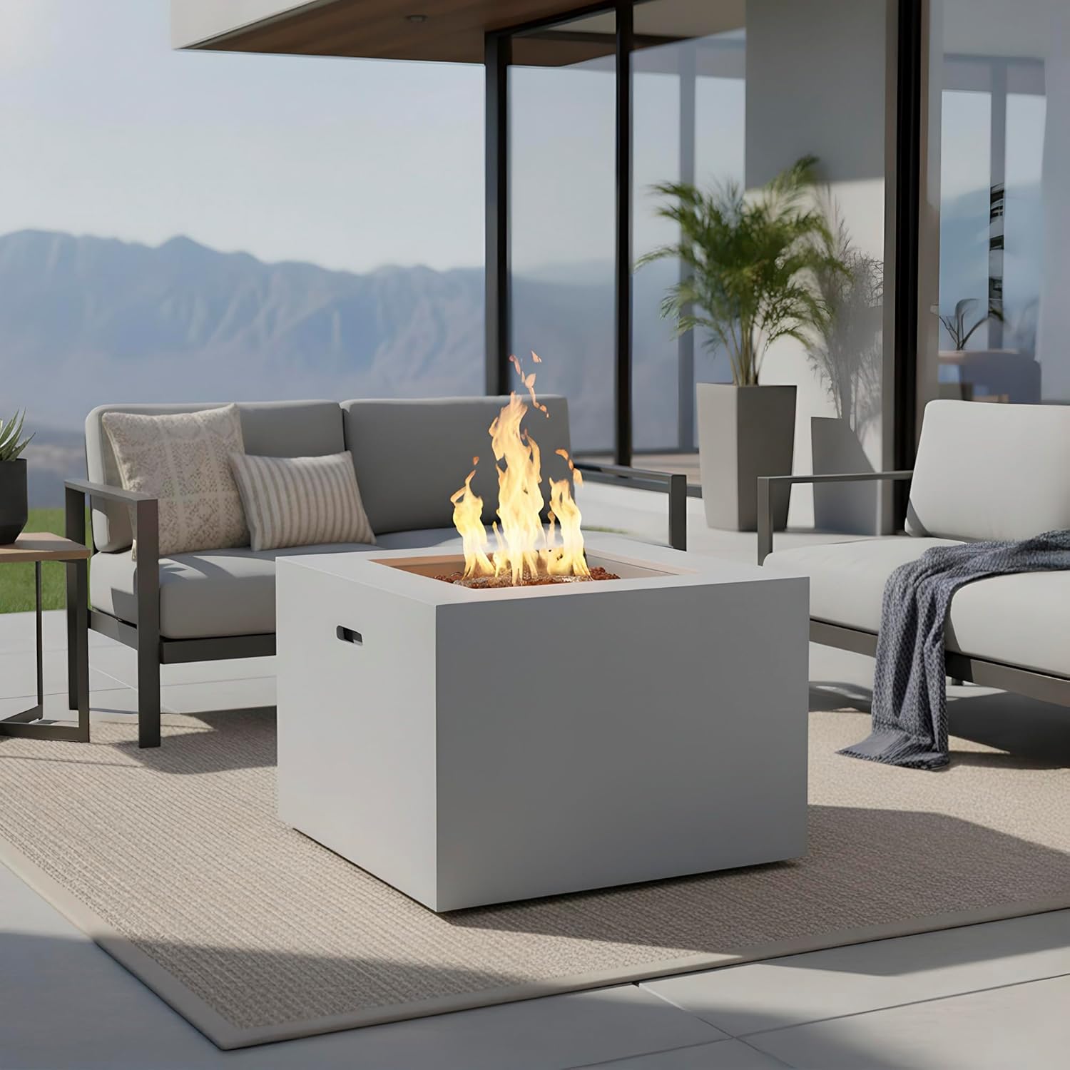 Kinger Home Kai 32-Inch Square Propane Fire Pit Table, Alloy Steel Outdoor Fire Pit with 50,000 BTUs, Certified, Includes a Burner lid, Lava Rocks and Weatherproof Cover