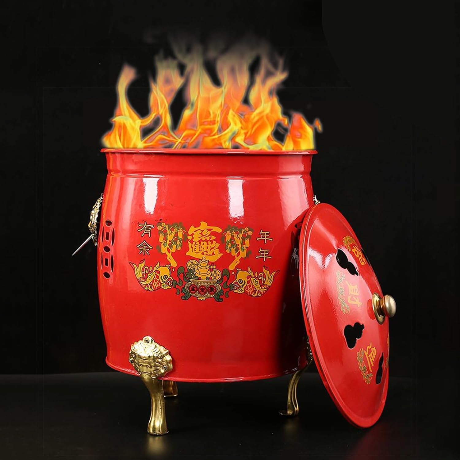 Garden Incinerator, Burn Barrel, Metal Portable Fire Pit with Lid for Ancestor Money Waste Garden Leaf Wood Bonfire