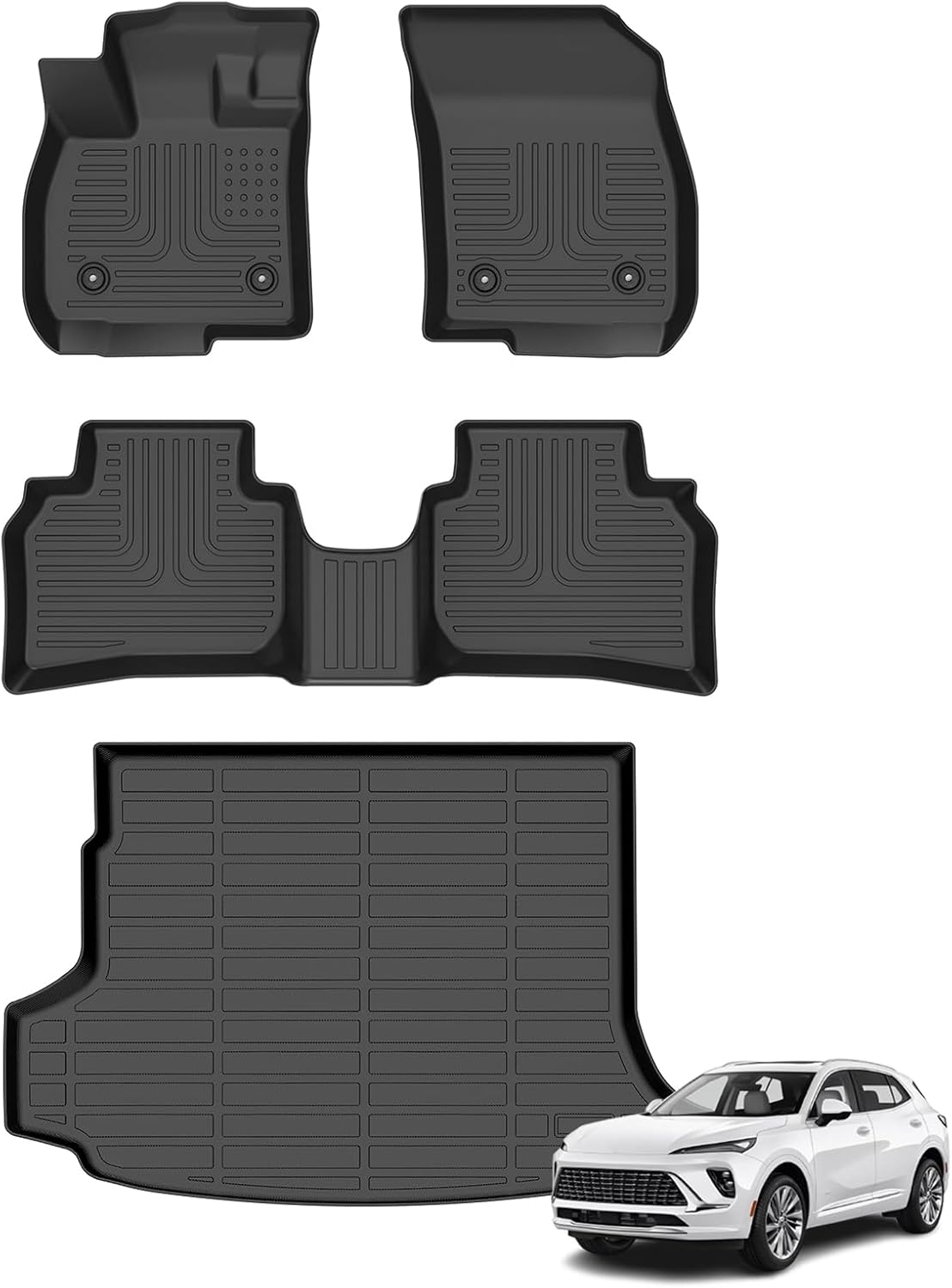 Floor Mats & Cargo Liner for Buick Envision 2021-2025 2026 All Weather Automotive TPE Set Anti-Slip Waterproof Floor Liners Accessories (Car Mats+Trunk Mat) Black