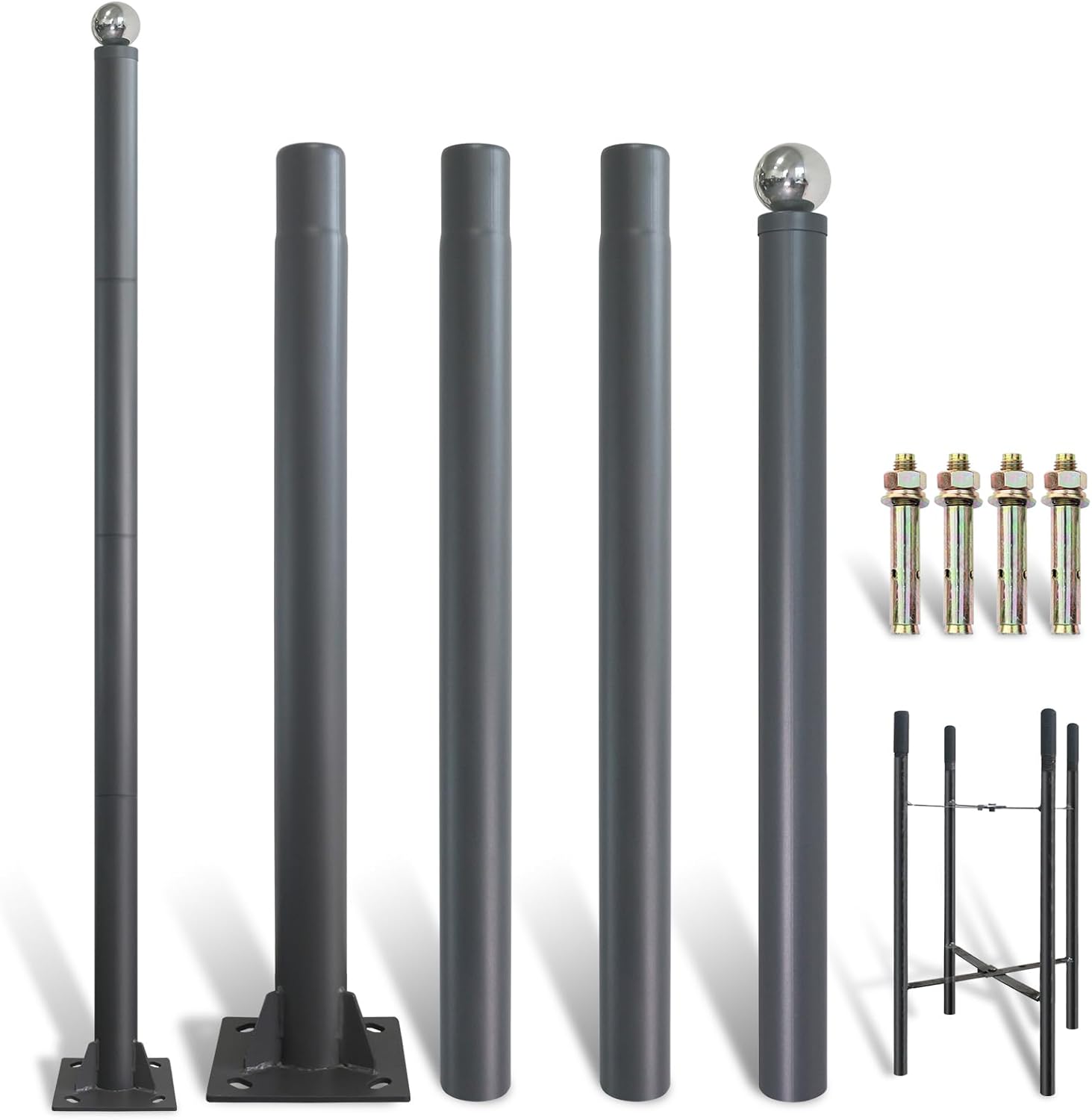 Street Light Pole 13ft Tall, Gray Outdoor Galvanized Heavy-duty Metal Solar Street Lamp Post, Suitable for Outdoor Street Courtyard Parking Lot Lighting Fixtures with Mounting Rebar Cage (13 FT 76mm)