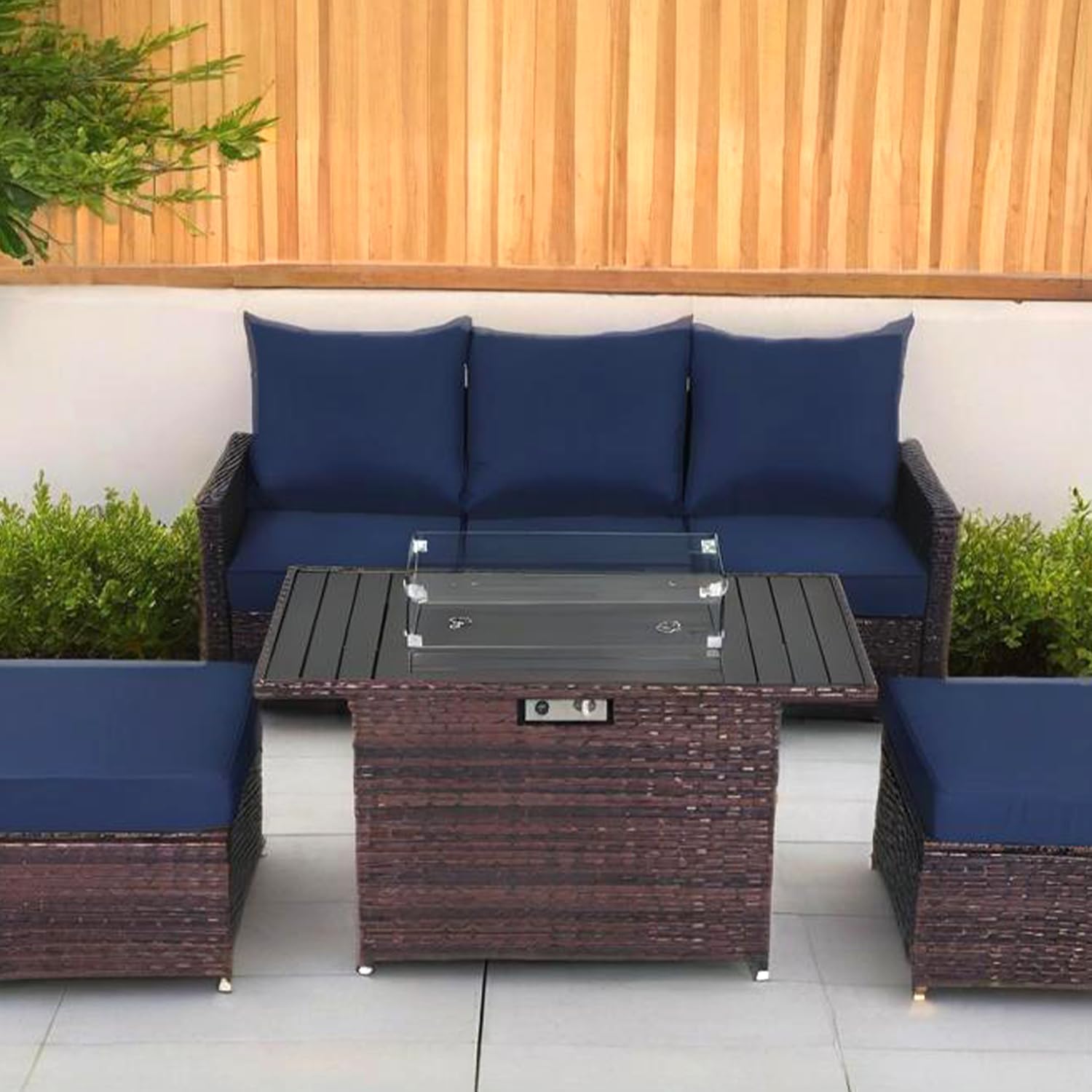 Home Novi Rattan 52-Inch Propane Fire Pit Table - 50,000 BTU, CSA Certified, Wind Guard, Fire Glass, Coffee-Colored - Durable, Safe, & Eco-Friendly Outdoor Heating Solution Grey