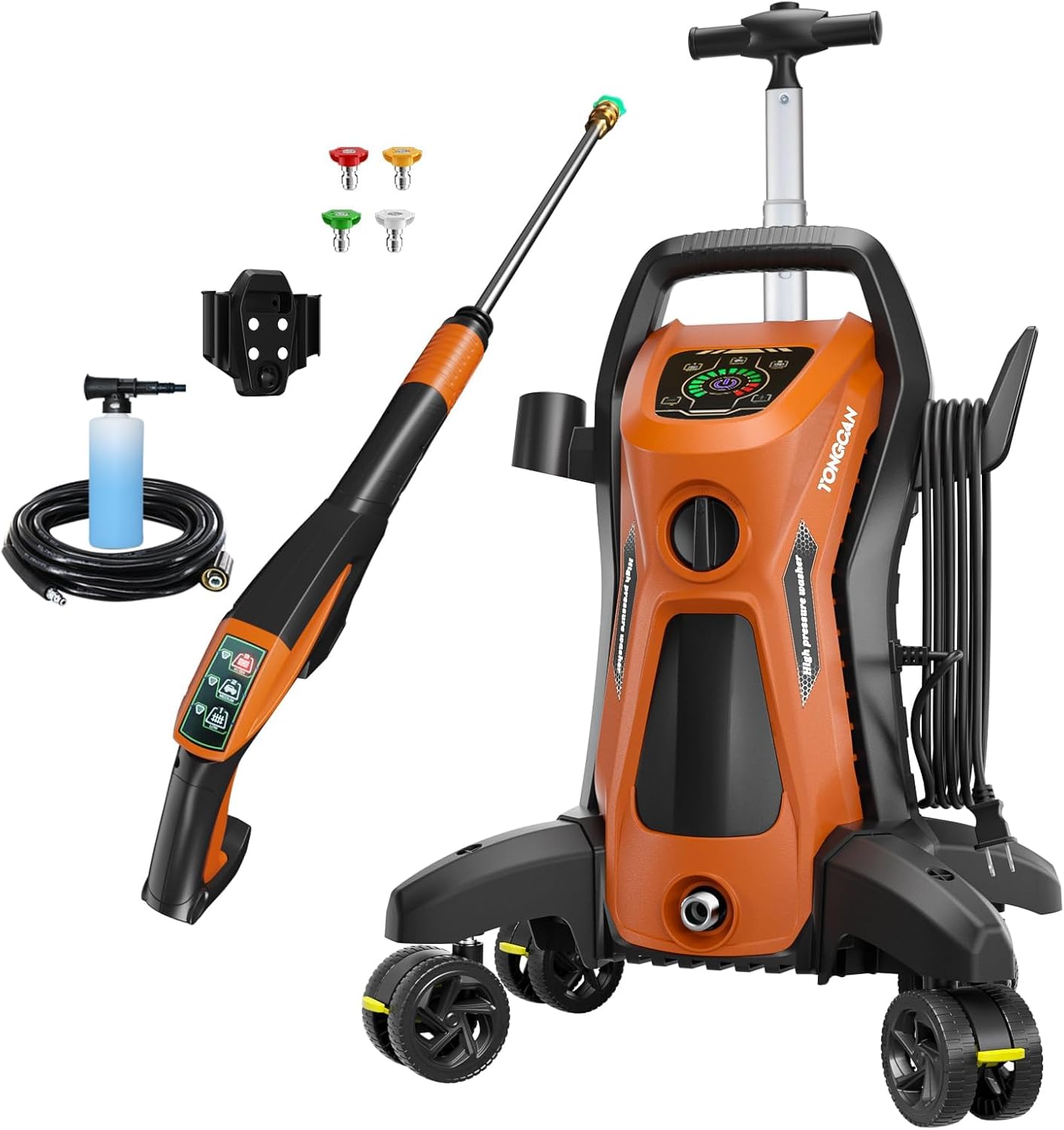 Pressure Washer 5000PSIIMAX Touch Screen Adjustable with Anti-Tipping Technolog, Spray Handle Smart Control, 5-Nozzle Set, for Cars//Home/Patios, Orange