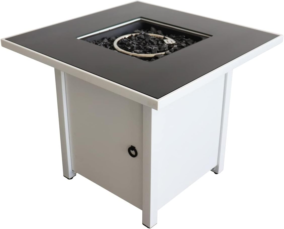 30 Inch White Steel Propane/Natural Gas Firepit Table
