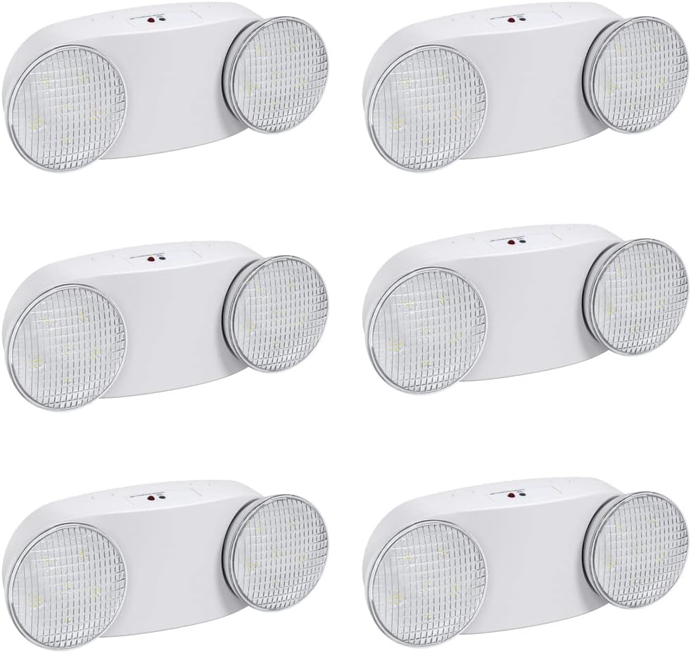 Emergency Light with Battery Backup, Commercial Hardwired Exit Lighting Fixtures, Two Adjustable Head Bug Eye LED Emergency Lighting, AC 120-277V, UL Certified (6 Pack)