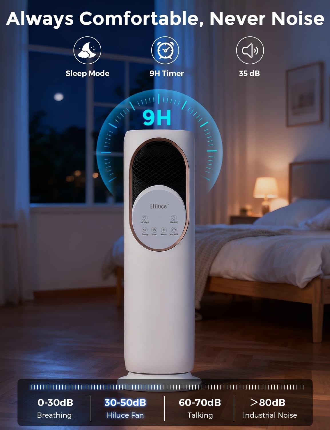 Hiluce Tower Fan and Heater Combo,Room Heater with Remote,26ft/s Quiet Bladeless Fans,180°Oscillating,2 Heating & 3 Cooling Speed, 4L Water Tank, 9H Timer, for Office, Large Room, Bedroom 32