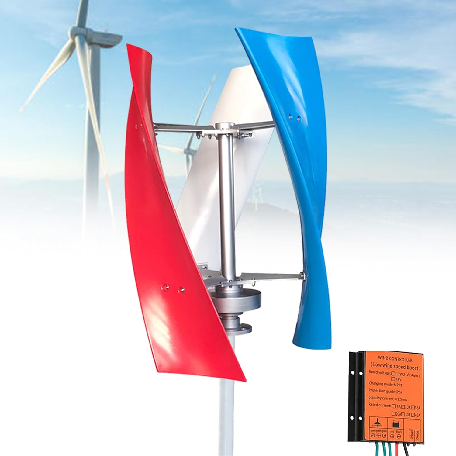 6000W Vertical Wind Turbine Kit for Home & Street Lighting - Eco-Friendly 12V/24V Wind Generator with Controller, Efficient Renewable Energy Solution for Sustainable Power