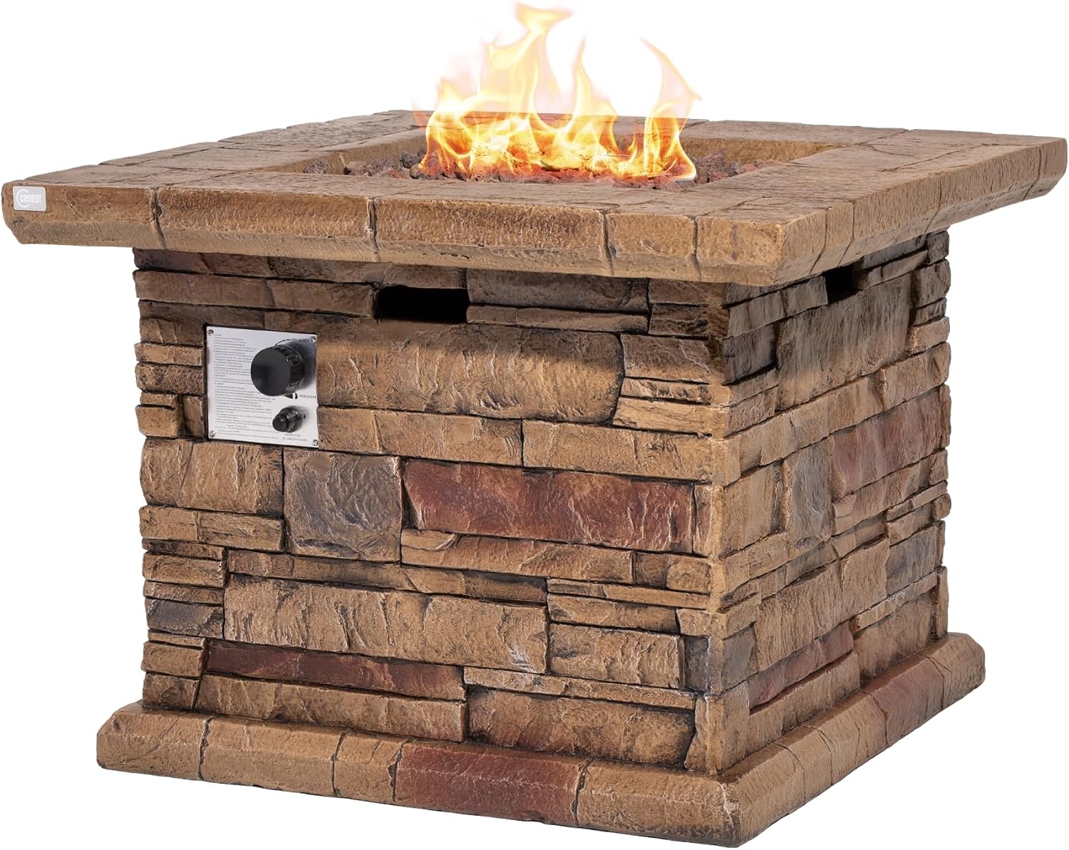 HOMPUS Outdoor Propane Fire Pit Table 32-inch Imitation Stone Square Concrete Propane Fire Pit with Lava Rocks and Rain Cover 50,000 BTU Gas Smokeless Fire Pits for Outside Patio,Garden, CSA Certified