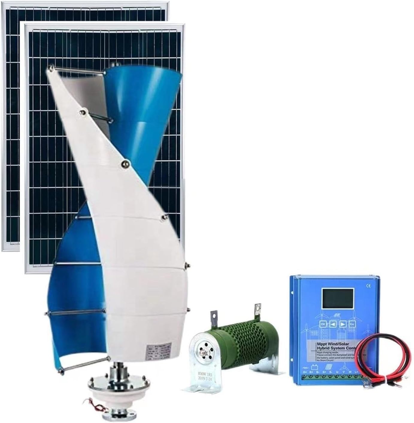 3KW Vertical Axis Wind Turbine Generator Kit, 12V/24V/48V Maglev Three-Phase Generator, Free Energy Windmill + Intelligent Controller + 2×100W Solar Panel(12V)